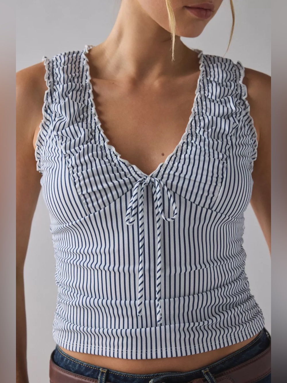 UO Kimchi Blue Ella Ruched Tie-Front Cropped Tank Top